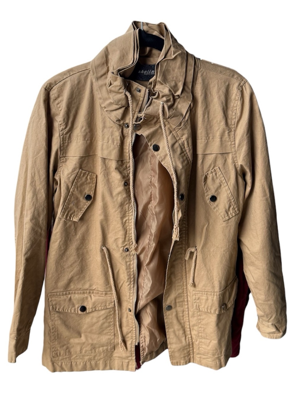 Women's Tan Military Field Jacket with Stand Collar